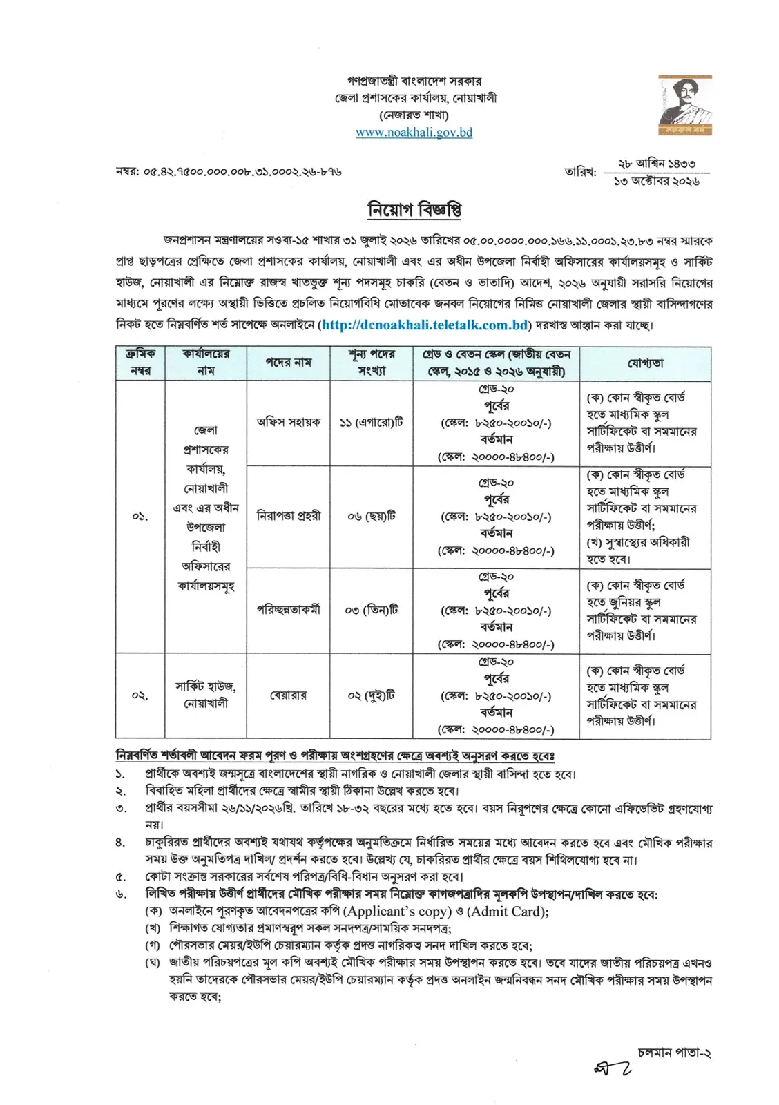 নিয়োগ বিজ্ঞপ্তি, পৃষ্ঠা 1