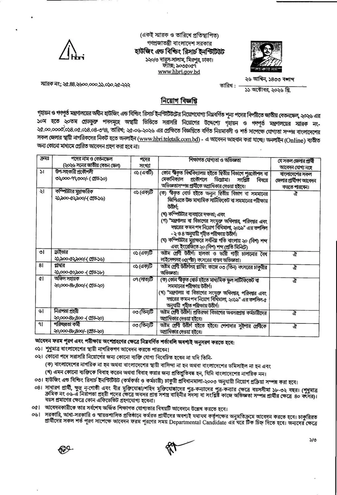 নিয়োগ বিজ্ঞপ্তি, পৃষ্ঠা 1
