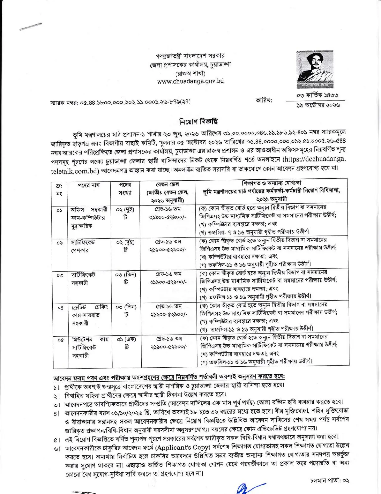 নিয়োগ বিজ্ঞপ্তি, পৃষ্ঠা 1